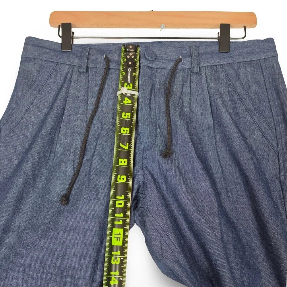 Assembly New York Mens 32 Blue Pleated Drawstring Chambray Trouser Pants Bottoms